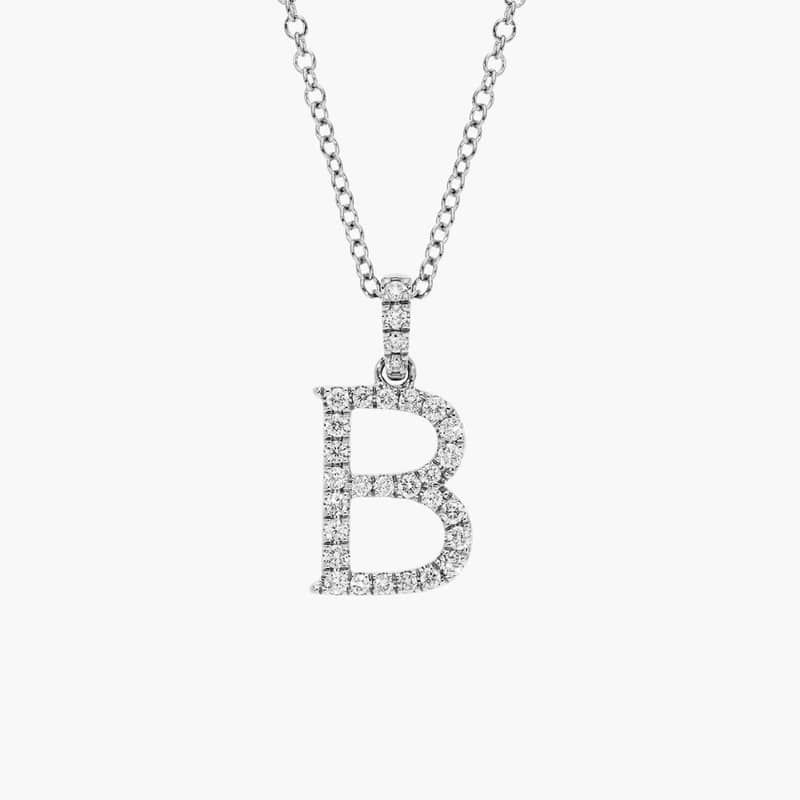 Diamond Initial B Pendant Necklace In 14K White Gold