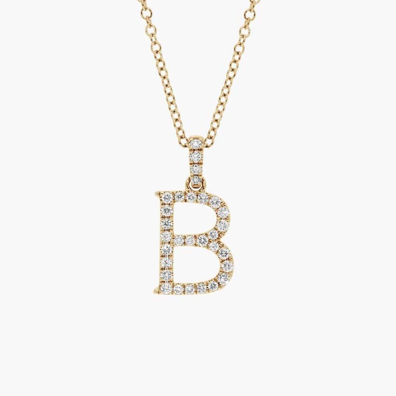 Lab-Grown Diamond Initial B Pendant Necklace In 14K Yellow Gold