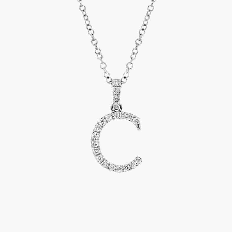 Diamond Initial C Pendant Necklace In 14K White Gold