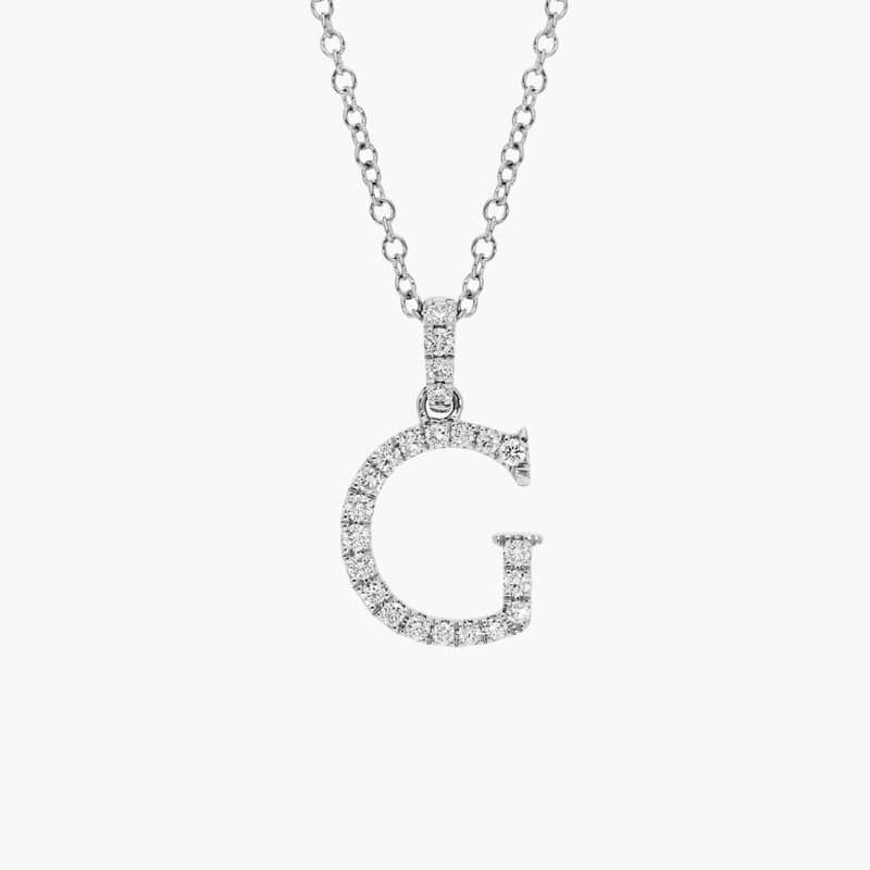 Diamond Initial G Pendant Necklace In 14K White Gold