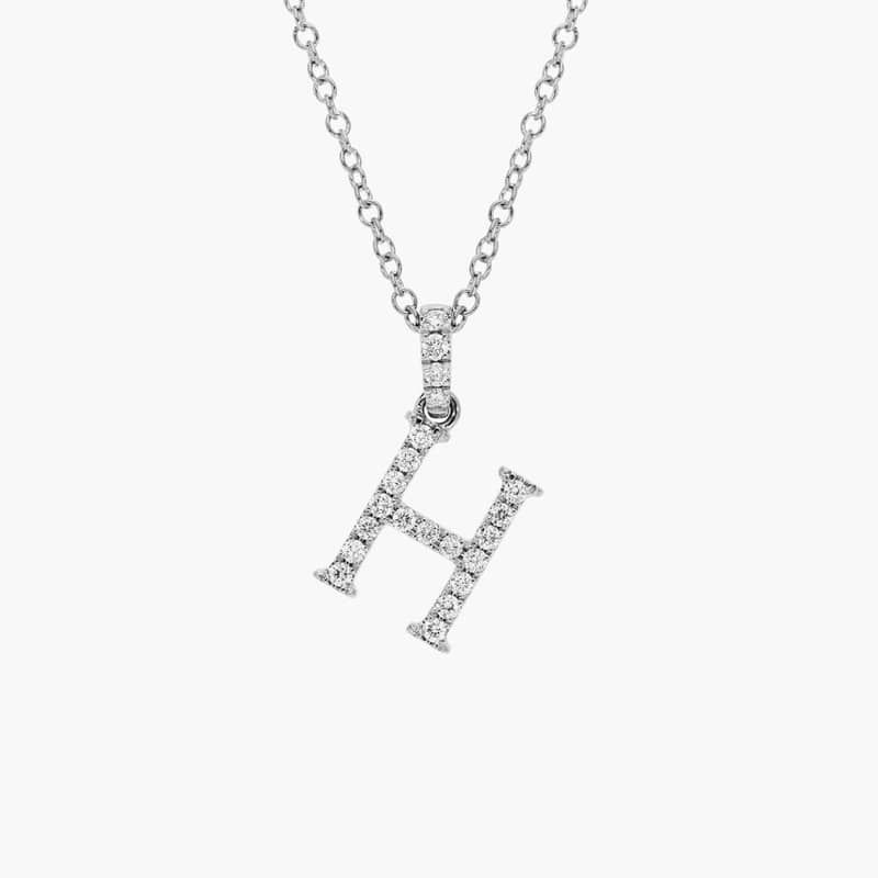 Diamond Initial H Pendant Necklace In 14K White Gold