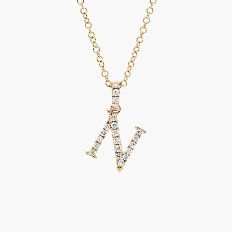 Lab-Grown Diamond Initial N Pendant Necklace In 14K Yellow Gold
