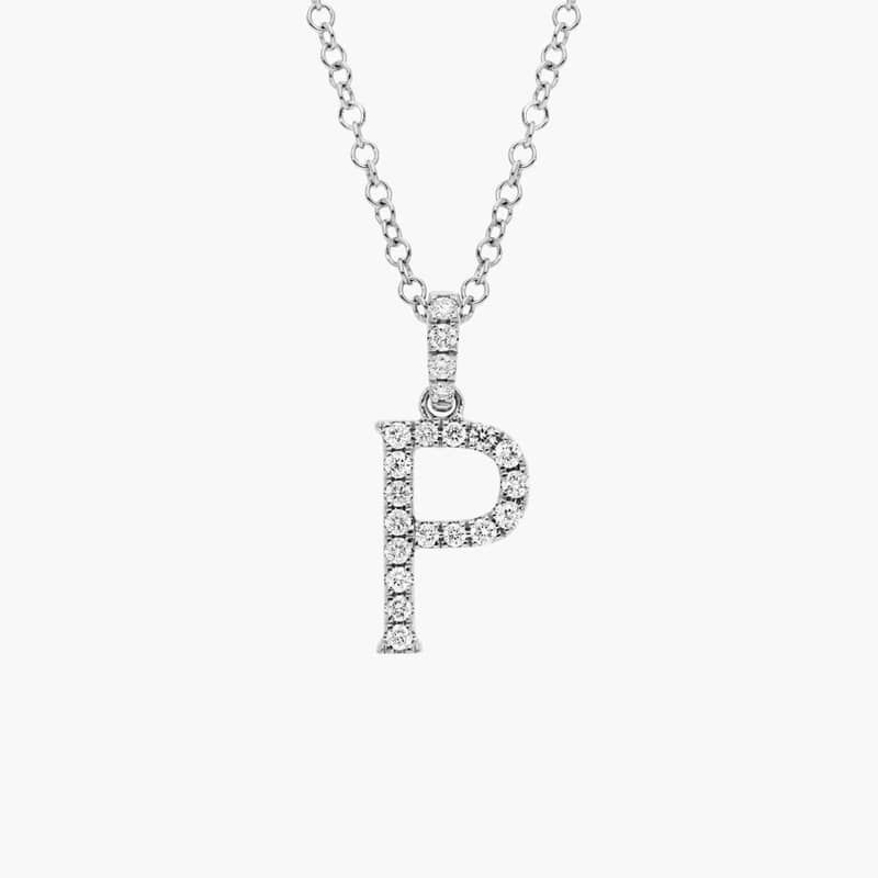 Diamond Initial P Pendant Necklace In 14K White Gold