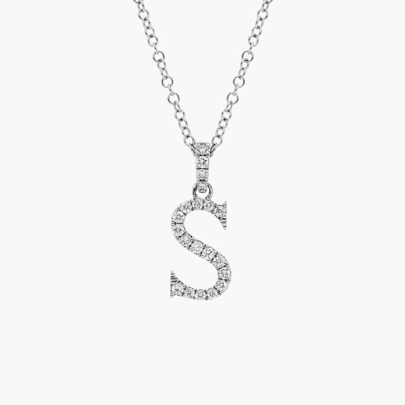 Diamond Initial S Pendant Necklace In 14K White Gold