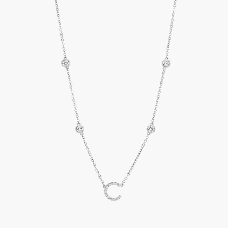 Personalized Station Initial Necklace With Lab-Grown Diamonds In 14K White Gold