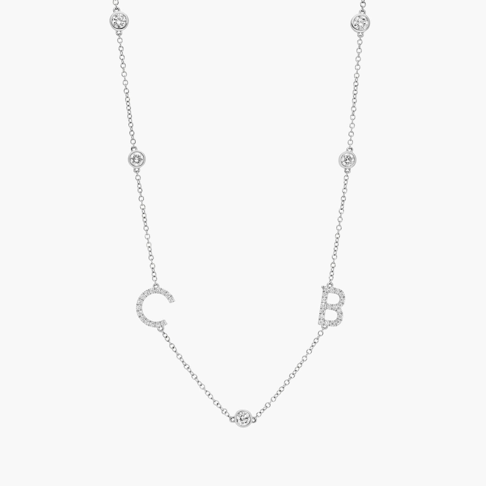 Personalized Station Two Initial Necklace With Lab-Grown Diamonds In 14K White Gold