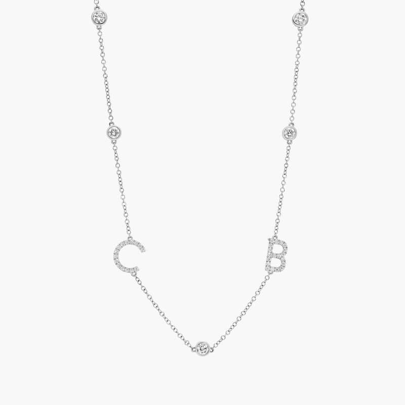 Personalized Station Two Initial Necklace With Lab-Grown Diamonds In 14K White Gold
