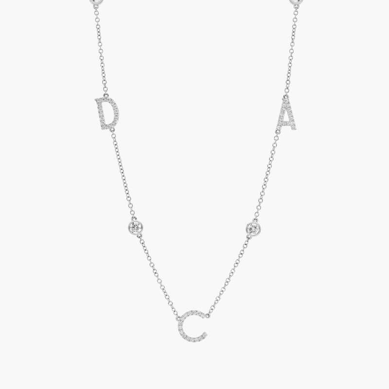 Personalized Station Three Initial Necklace With Lab-Grown Diamonds In 14K White Gold
