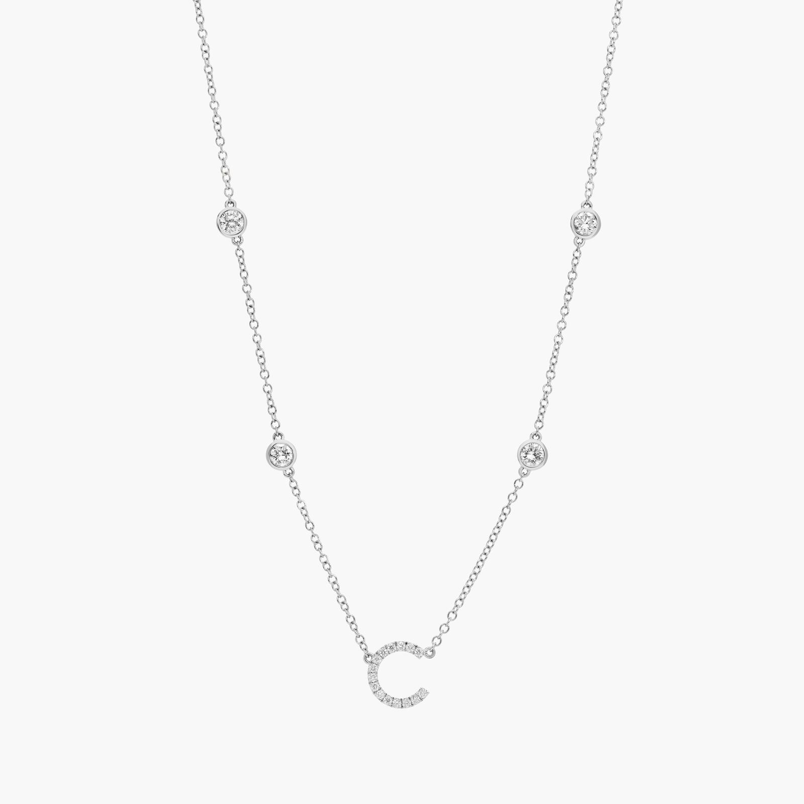 Personalized Station Three Initial Necklace With Lab-Grown Diamonds In 14K White Gold