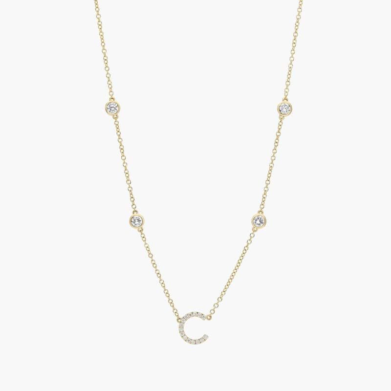 Personalized Station Initial Necklace With Lab-Grown Diamonds In 14K Yellow Gold
