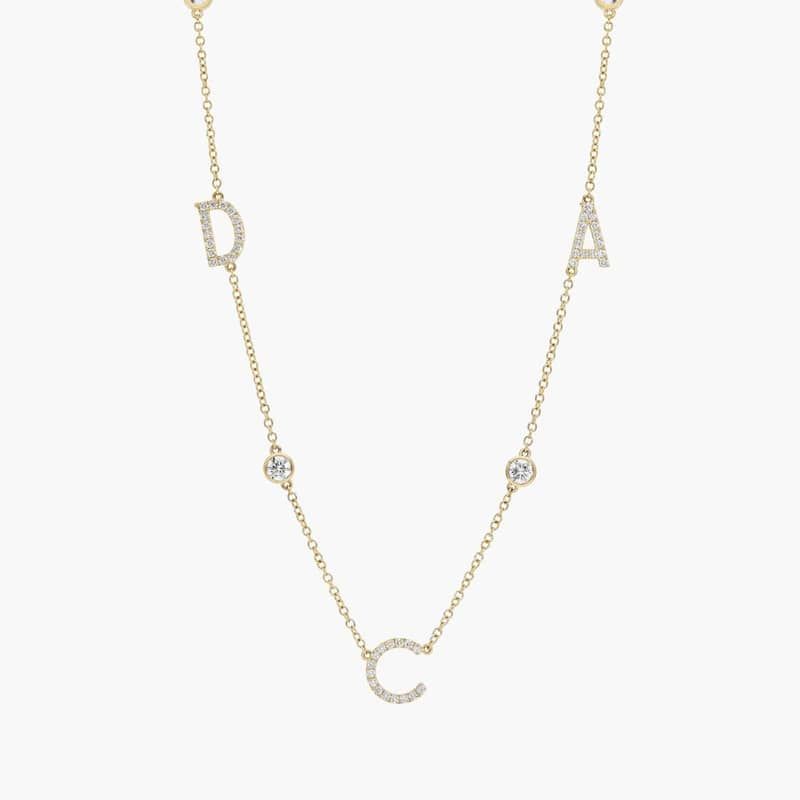 Personalized Station Three Initial Necklace With Lab-Grown Diamonds In 14K Yellow Gold