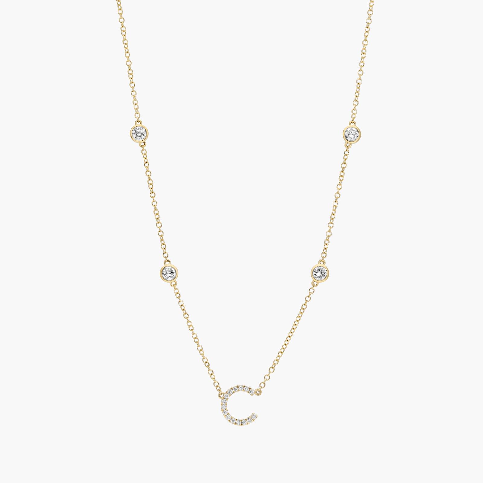 Personalized Station Three Initial Necklace With Lab-Grown Diamonds In 14K Yellow Gold