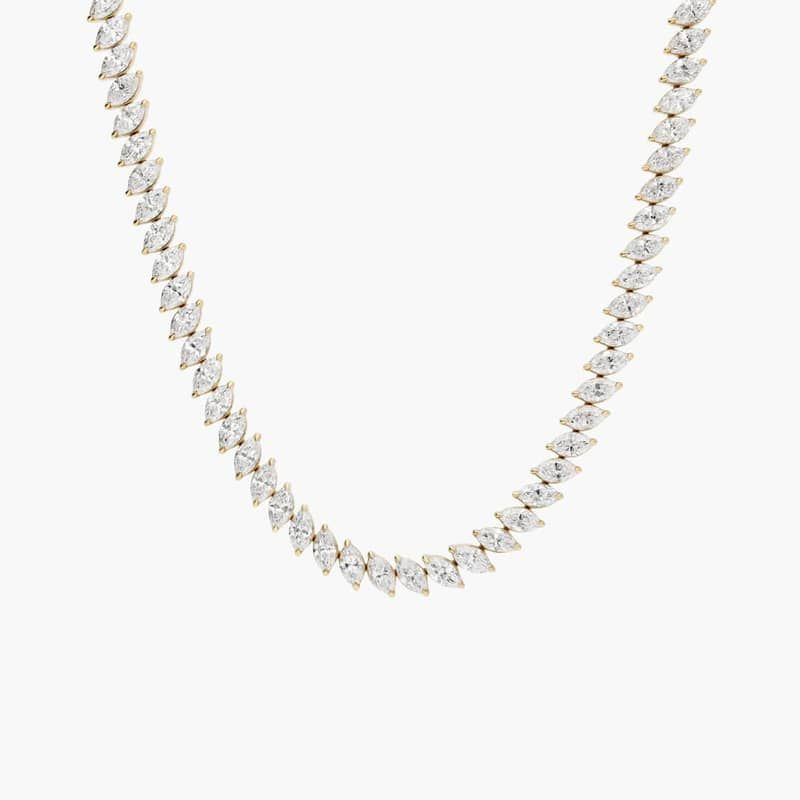 Tennis Necklace With 19 CTW Marquise Cut Lab-Grown Diamonds In 14K Yellow Gold