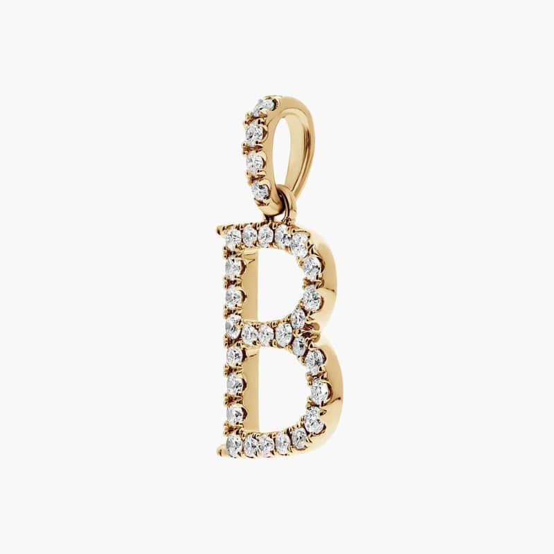 Lab-Grown Diamond Initial B Charm In 14K Yellow Gold
