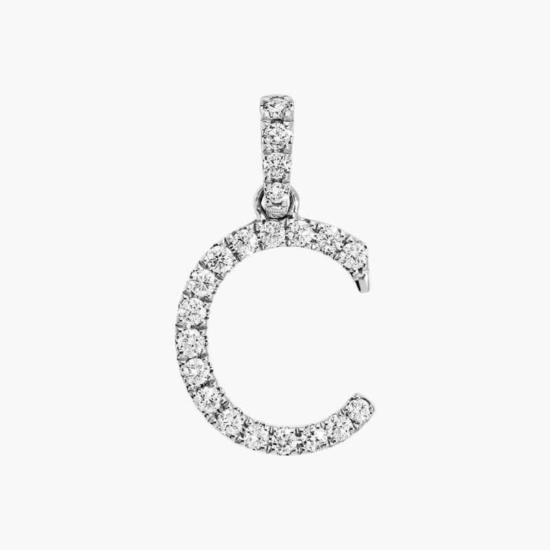 Lab-Grown Diamond Initial C Charm In 14K White Gold