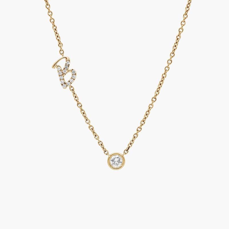 Chain-Set Initial B Necklace With Lab-Grown Diamonds In 14K Yellow Gold