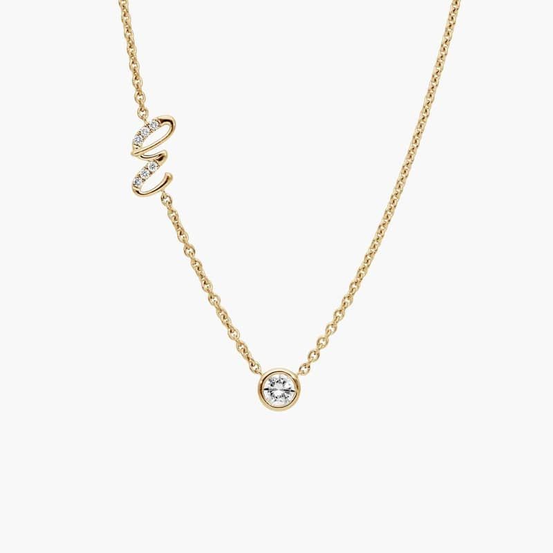 Chain-Set Initial E Necklace With Lab-Grown Diamonds In 14K Yellow Gold