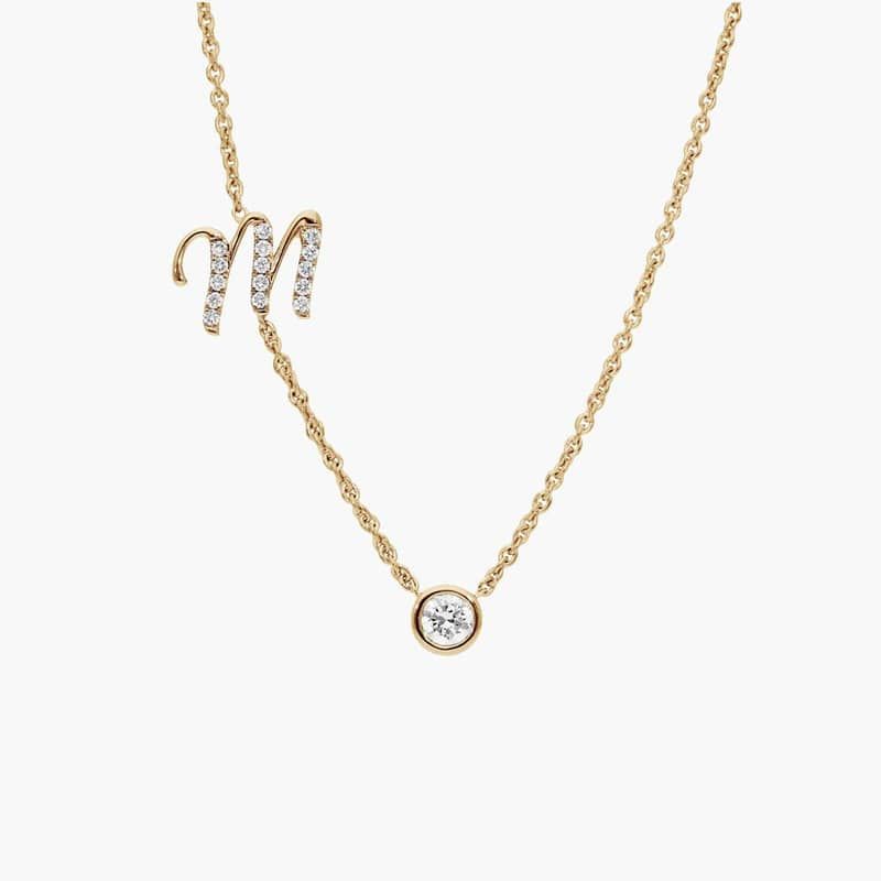 Chain-Set Initial M Necklace With Lab-Grown Diamonds In 14K Yellow Gold
