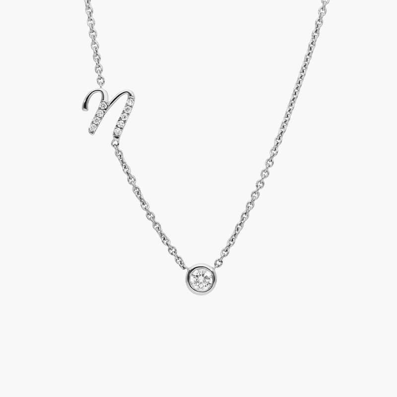 Chain-Set Initial N Necklace With Lab-Grown Diamonds In 14K White Gold