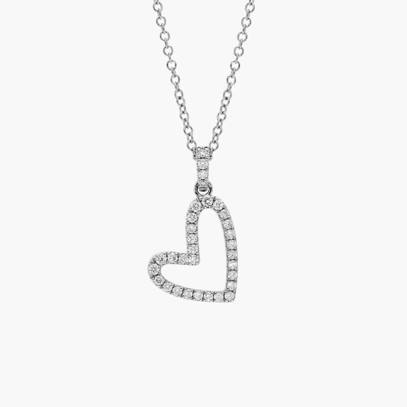 Heart Pendant Necklace With Lab-Grown Diamond Pavé In 14K White Gold