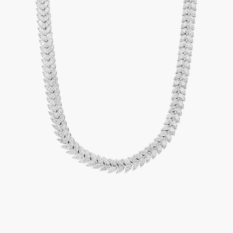 Two Row Tennis Necklace With 18.85 CTW Marquise Cut Lab-Grown Diamonds In 14K White Gold