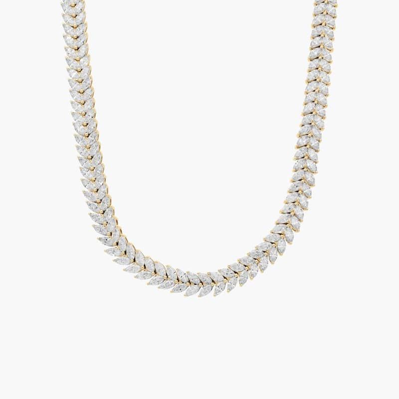 Two Row Tennis Necklace With 18.85 CTW Marquise Cut Lab-Grown Diamonds In 14K Yellow Gold