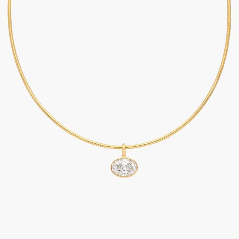 Collar Necklace With Bezel Set 2 CTW Oval Cut Lab-Grown Diamond In 14K Yellow Gold