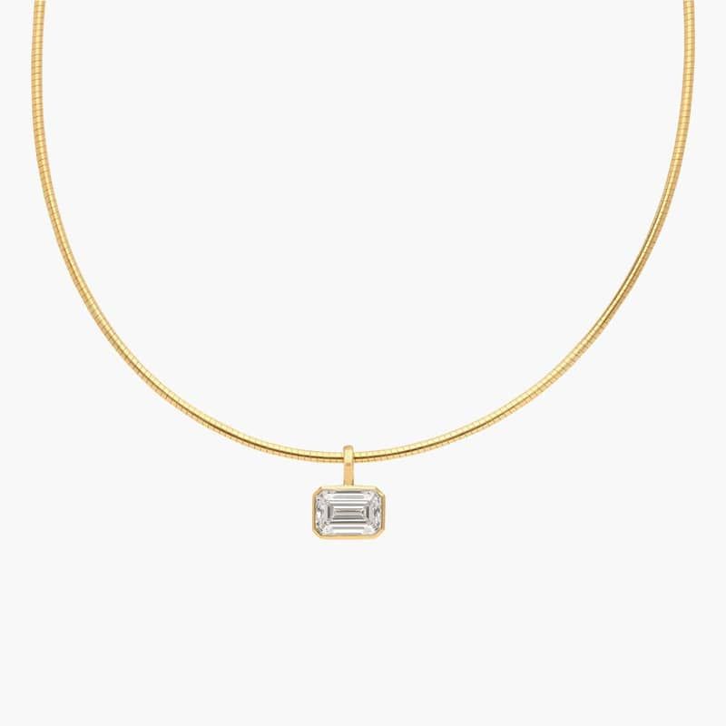 Collar Necklace With Bezel Set 2 CTW Emerald Cut Lab-Grown Diamond In 14K Yellow Gold