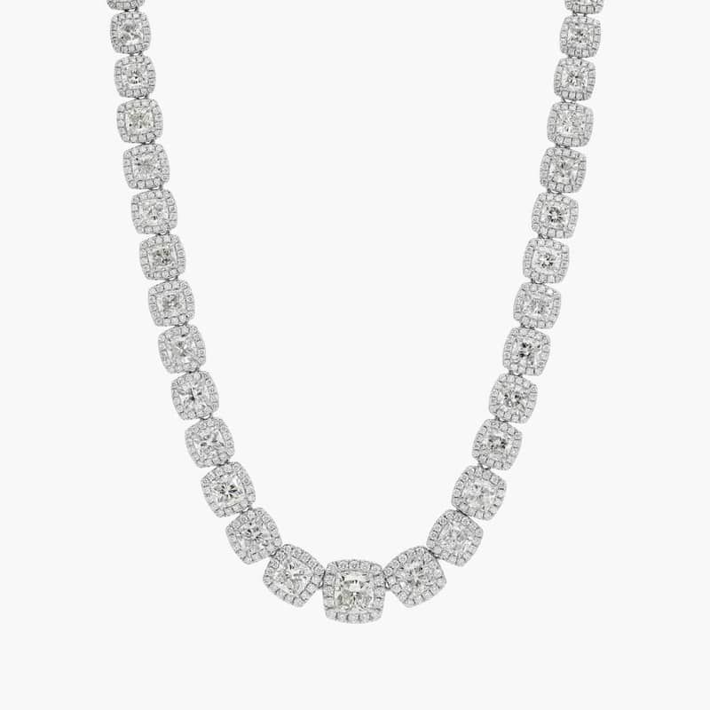 Diamond Necklace with 22 CTW Cushion And Round Cut Diamonds in Platinum