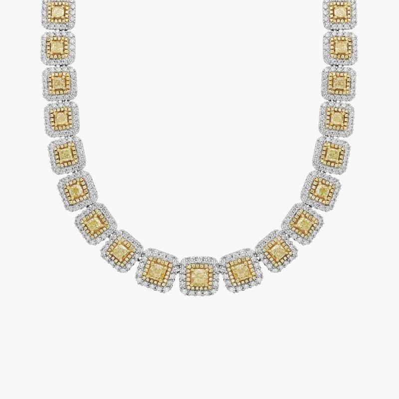 White And Yellow Diamond Necklace with 26.5 CTW Mixed Shape Diamonds in 18K White & Yellow Gold
