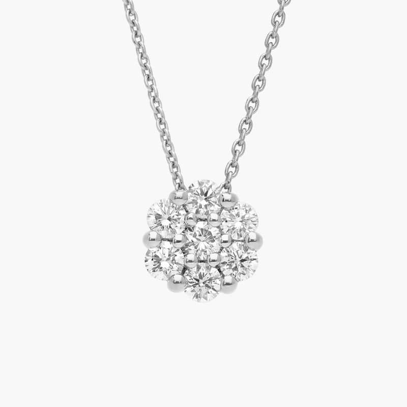 Cluster Diamond Flower Pendant Necklace with 0.5 CTW Round Cut Lab-Grown Diamonds in 14K White Gold