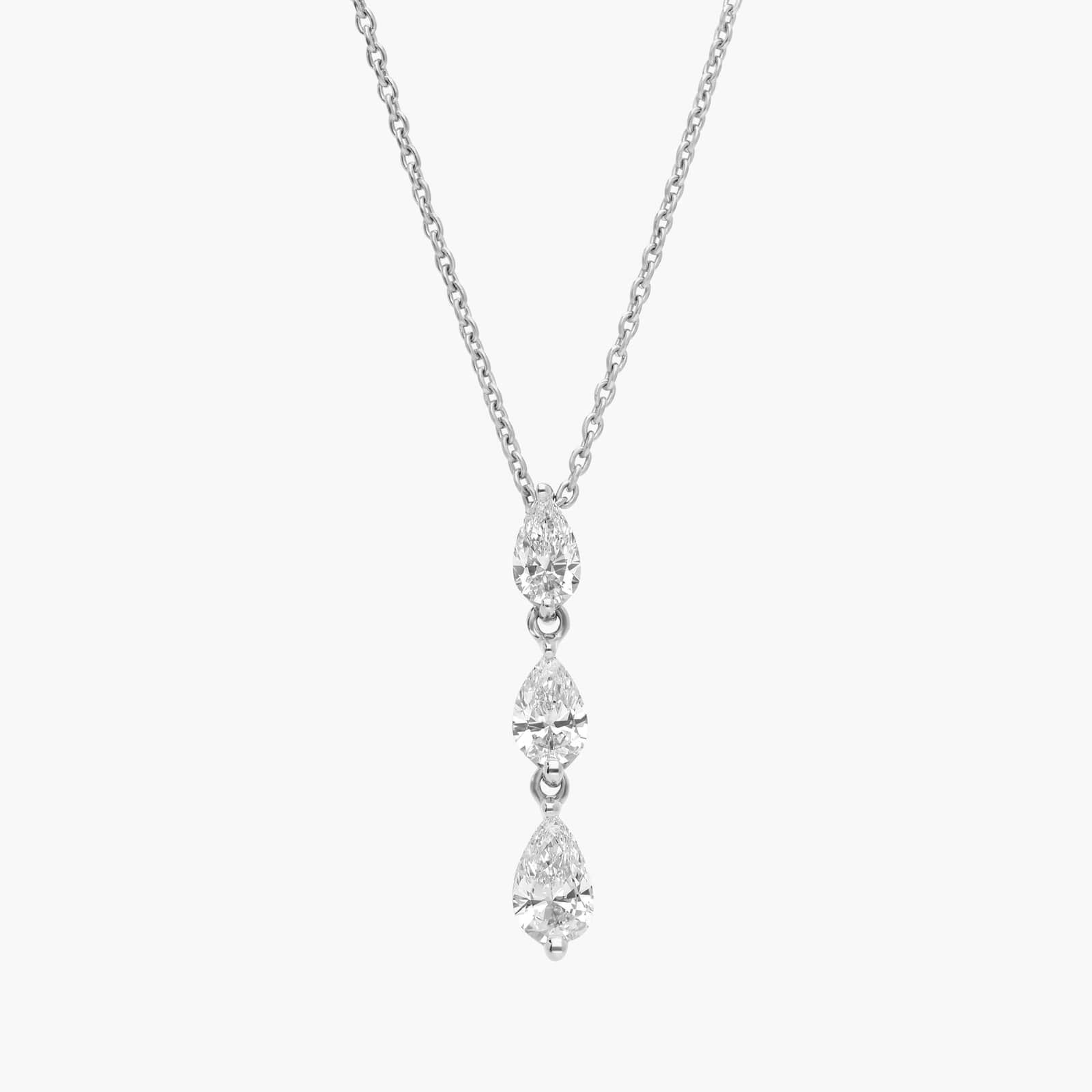 3 Stone Drop Necklace with 0.6 CTW Pear Cut Diamonds in 14K White Gold