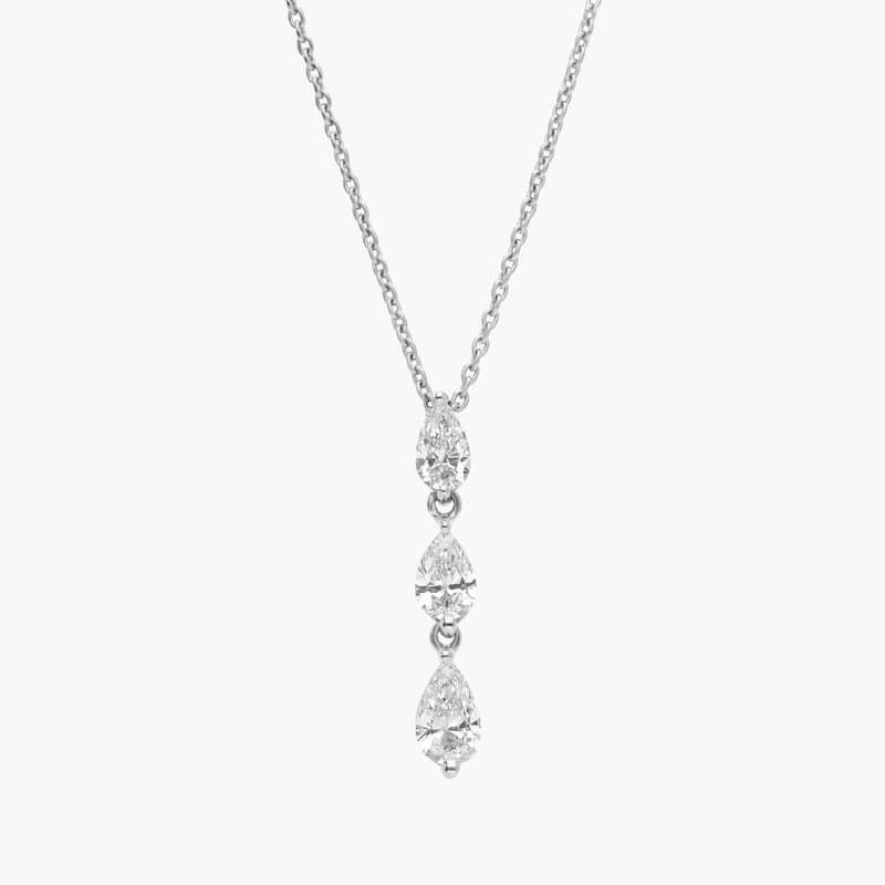 3 Stone Drop Necklace with 0.6 CTW Pear Cut Diamonds in 14K White Gold