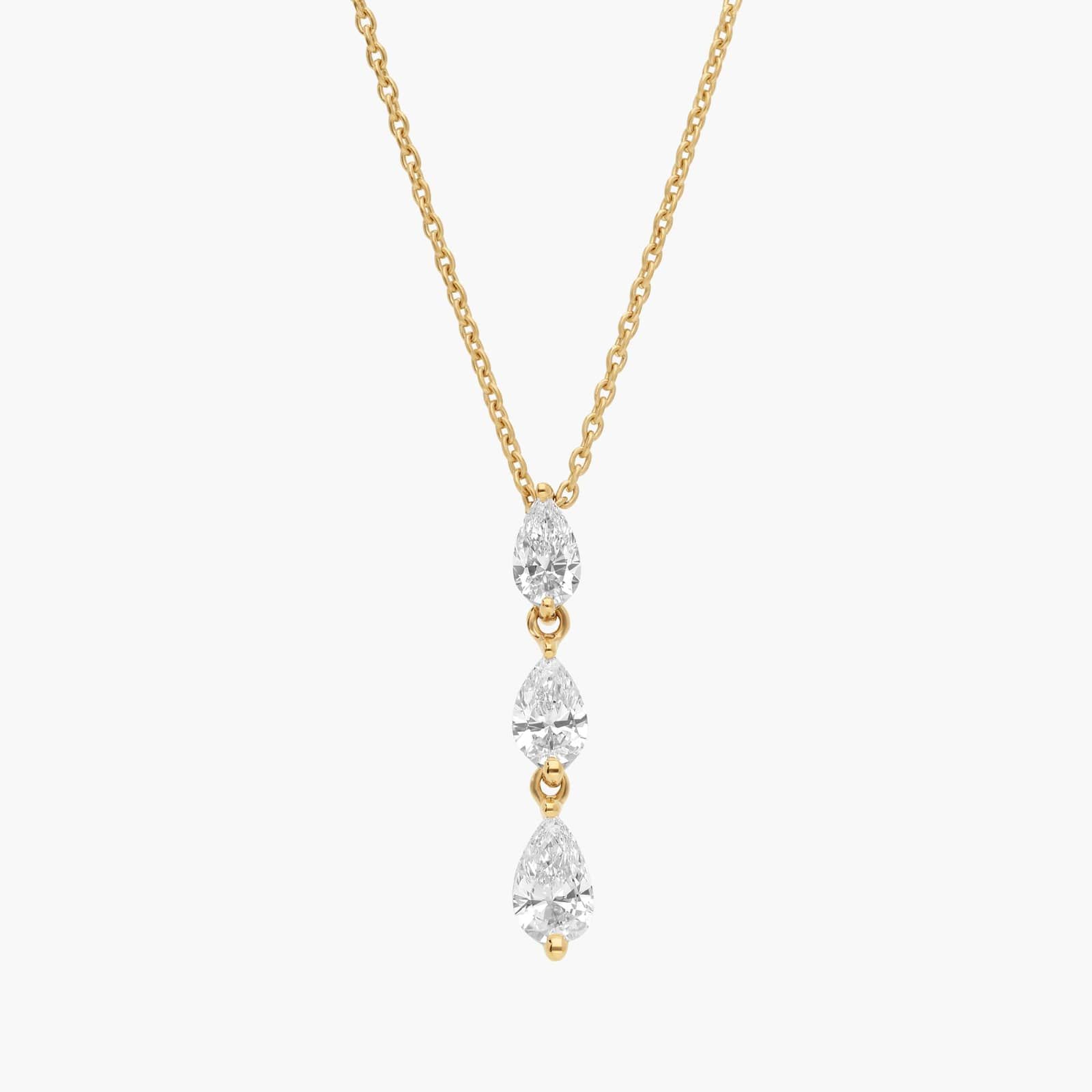 3 Stone Drop Necklace with 0.6 CTW Pear Cut Diamonds in 14K Yellow Gold