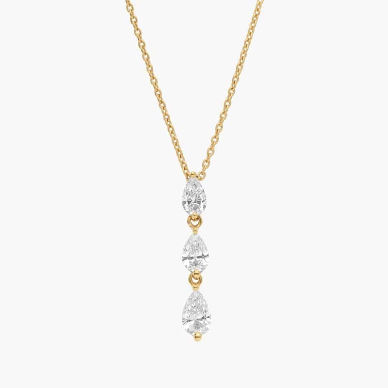 3 Stone Drop Necklace with 0.6 CTW Pear Cut Diamonds in 14K Yellow Gold