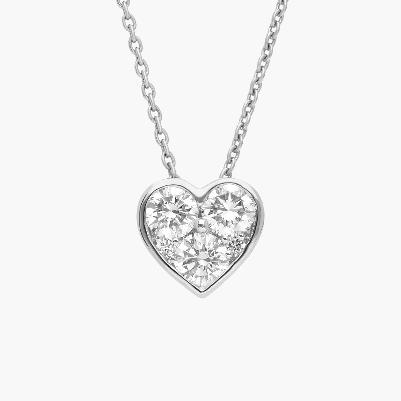 Diamond Cluster Heart Pendant Necklace with 0.5 CTW Round Cut Diamonds in 14K White Gold