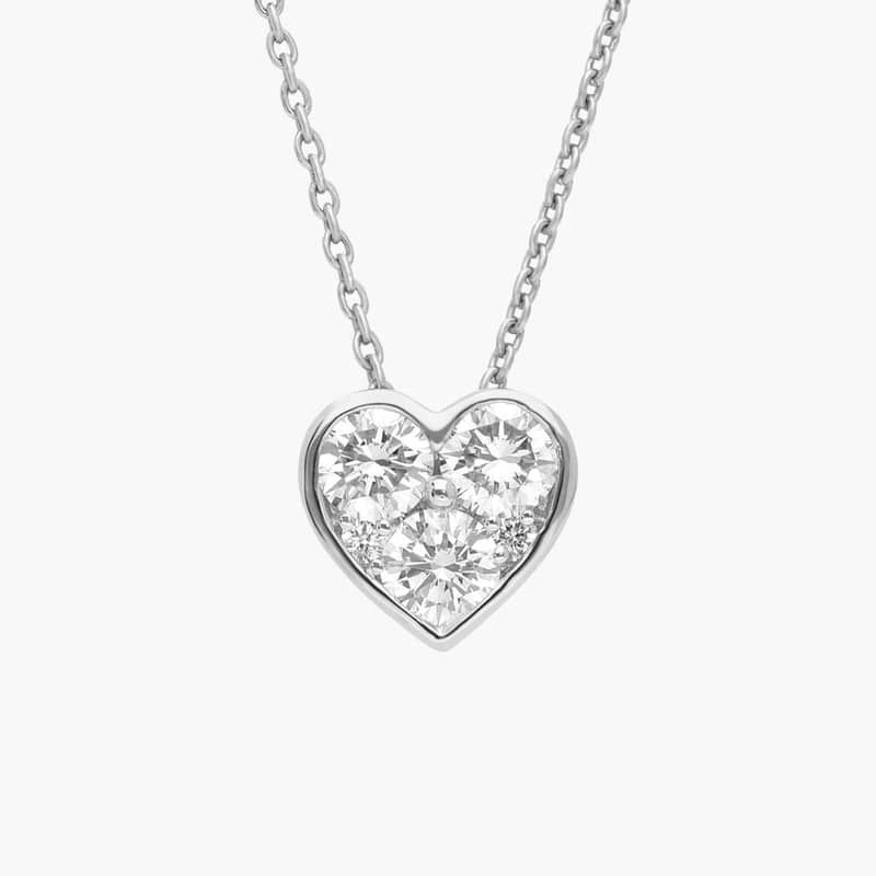 Diamond Cluster Heart Pendant Necklace with 0.5 CTW Round Cut Diamonds in 14K White Gold
