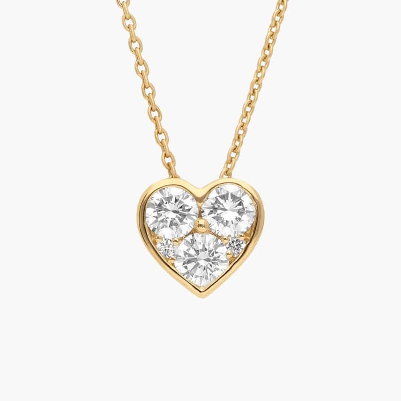 Diamond Cluster Heart Pendant Necklace with 0.5 CTW Round Cut Diamonds in 14K Yellow Gold