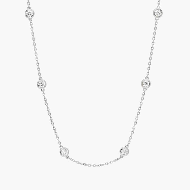 Bezel Set Diamond Station Necklace with 1 CTW Round Cut Lab-Grown Diamonds in 14K White Gold