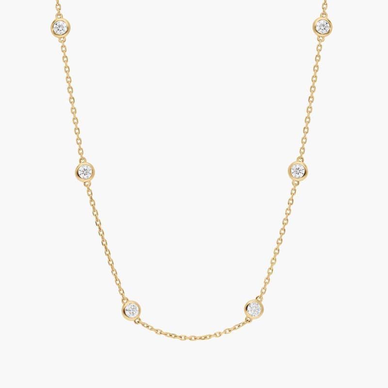 Bezel Set Diamond Station Necklace with 1 CTW Round Cut Lab-Grown Diamonds in 14K Yellow Gold