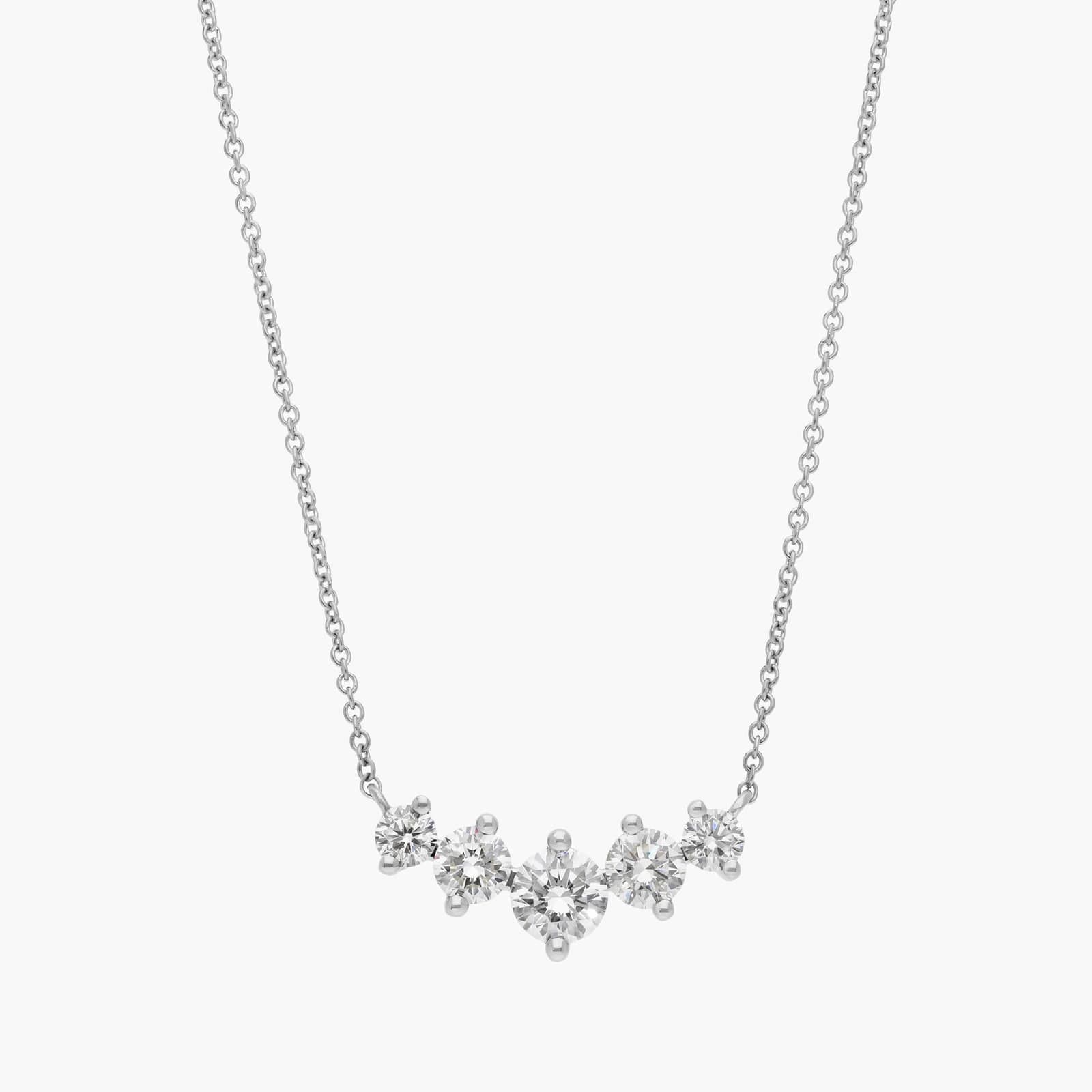 5 Stone Diamond Necklace with 1.5 CTW Round Cut Lab-Grown Diamonds in 14K White Gold