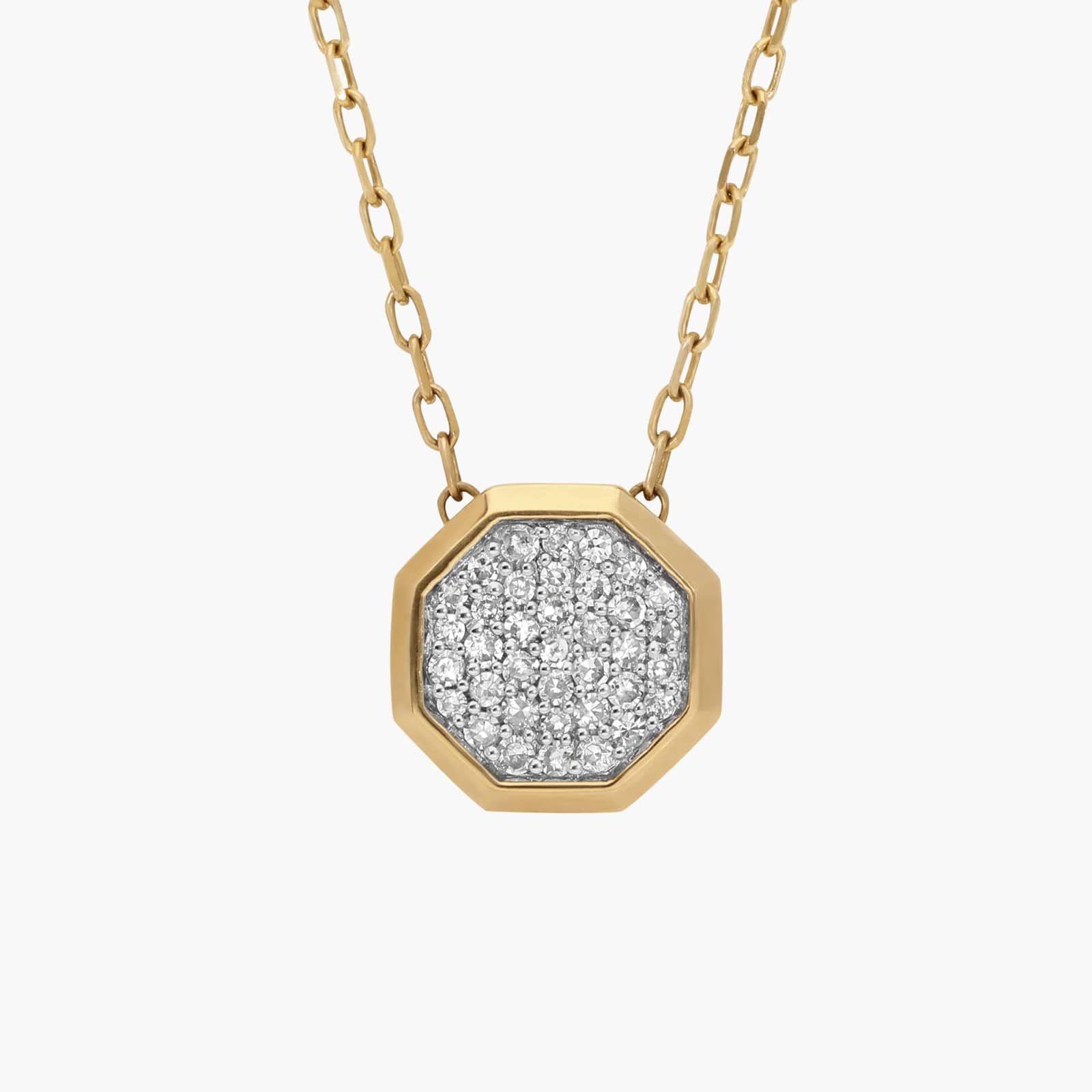 Octagon Pendant Necklace with 0.1 CTW Round Cut Lab-Grown Diamonds in 14K Yellow Gold