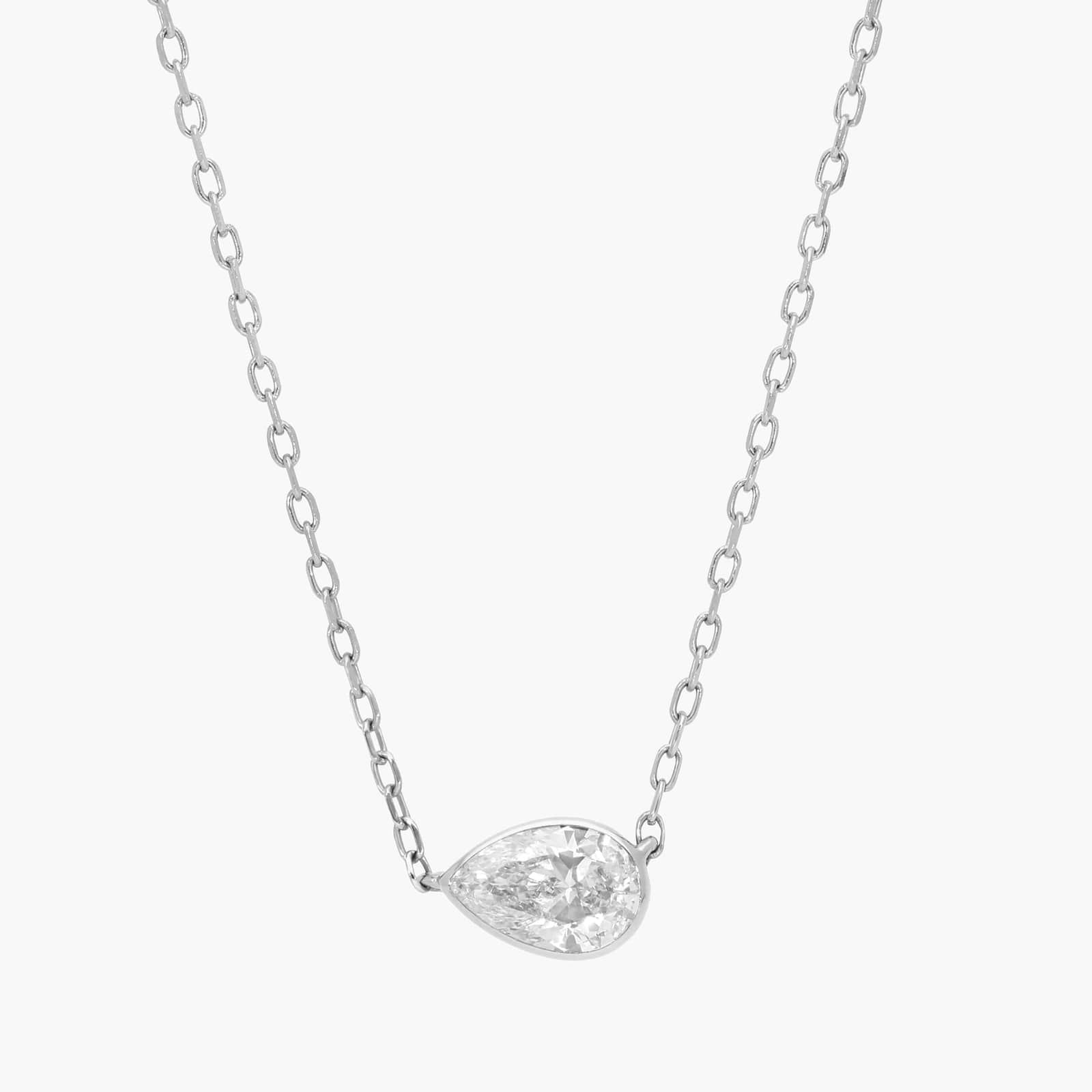 East-West Pendant Necklace with 0.3 CTW Pear Shaped Lab-Grown Diamond in 14K White Gold