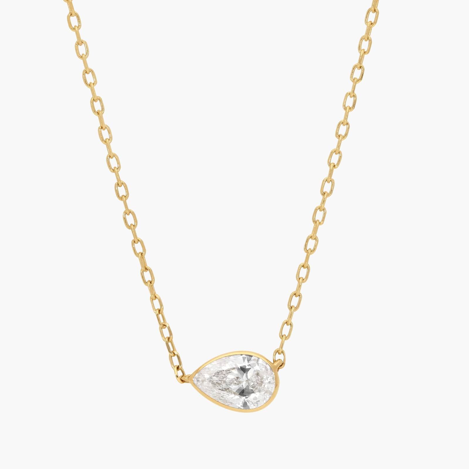 East-West Pendant Necklace with 0.3 CTW Pear Shaped Lab-Grown Diamond in 14K Yellow Gold