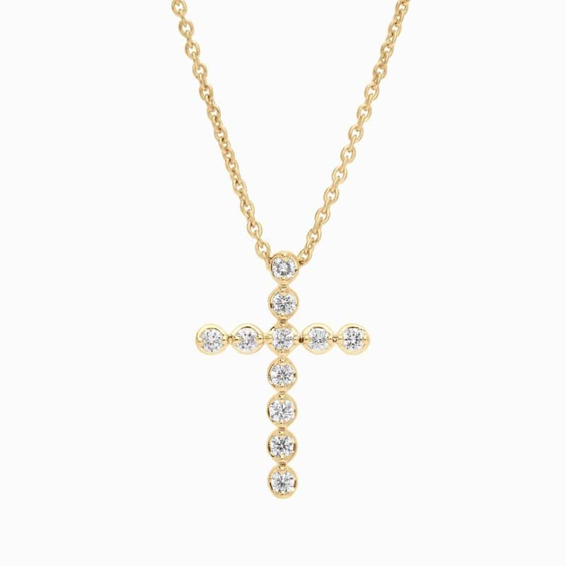 Diamond Cross Necklace with 0.3 CTW Round Cut Lab-Grown Diamonds in 14K Yellow Gold