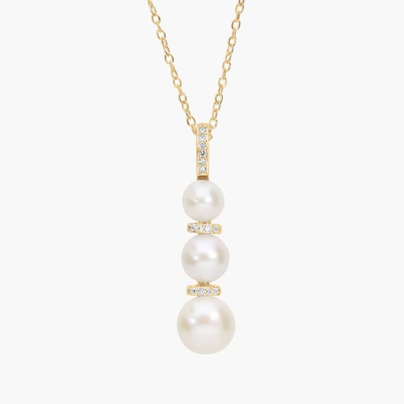 Pearl and Diamond Drop Necklace in 14K Yellow Gold