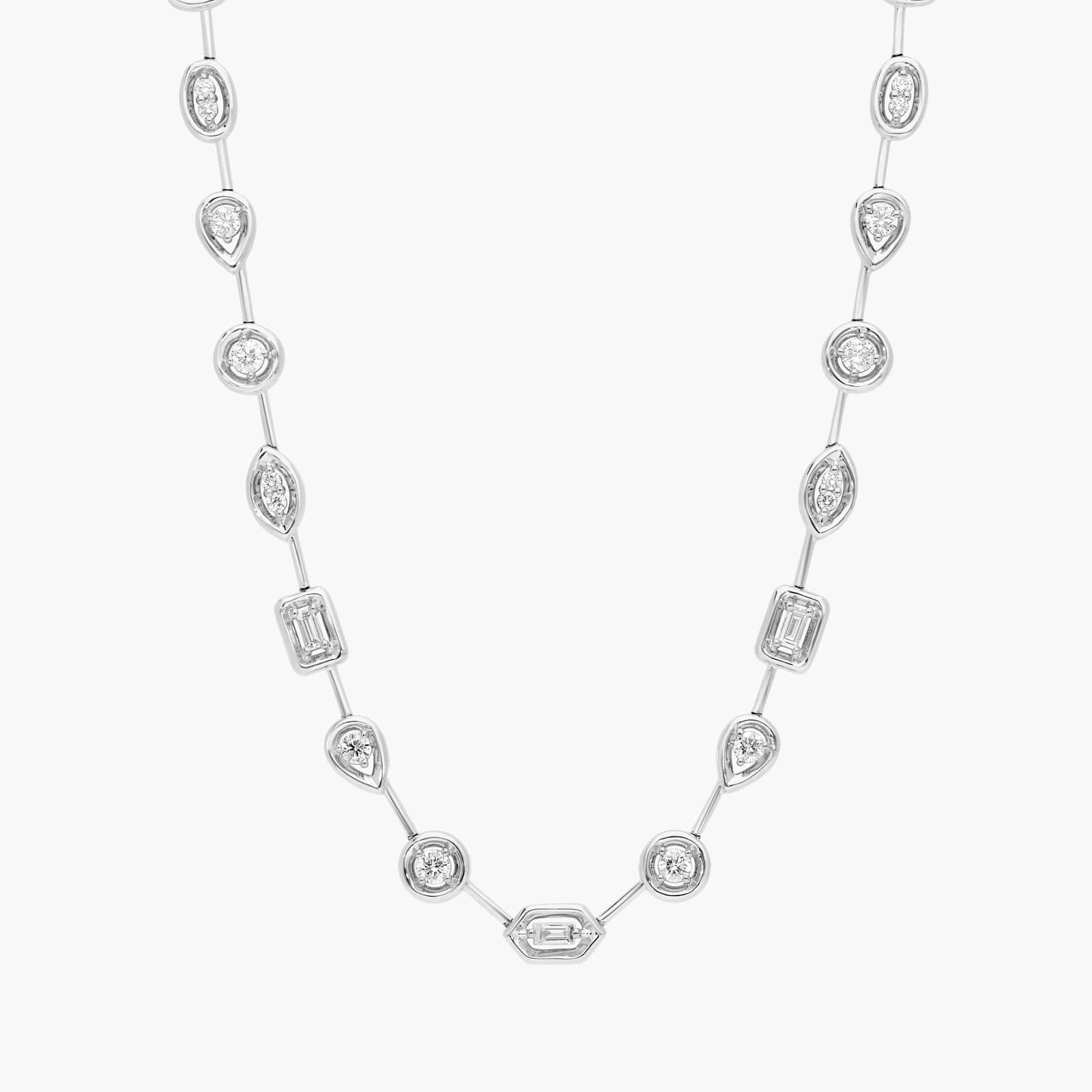 Mixed Shape Diamond Fashion Necklace with Round and Baguette Diamonds in 14K White Gold