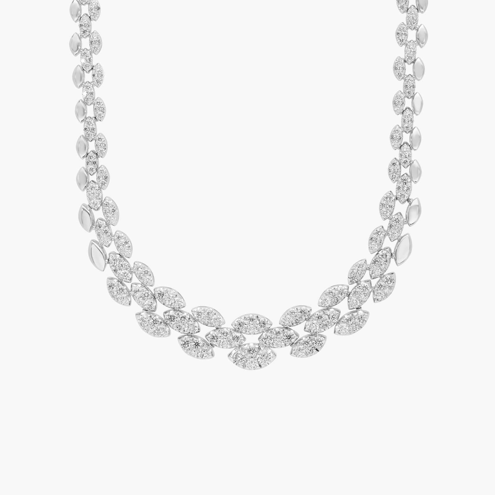 Pavé Set Fluid Diamond Necklace with Round Cut Diamonds in 14K White Gold