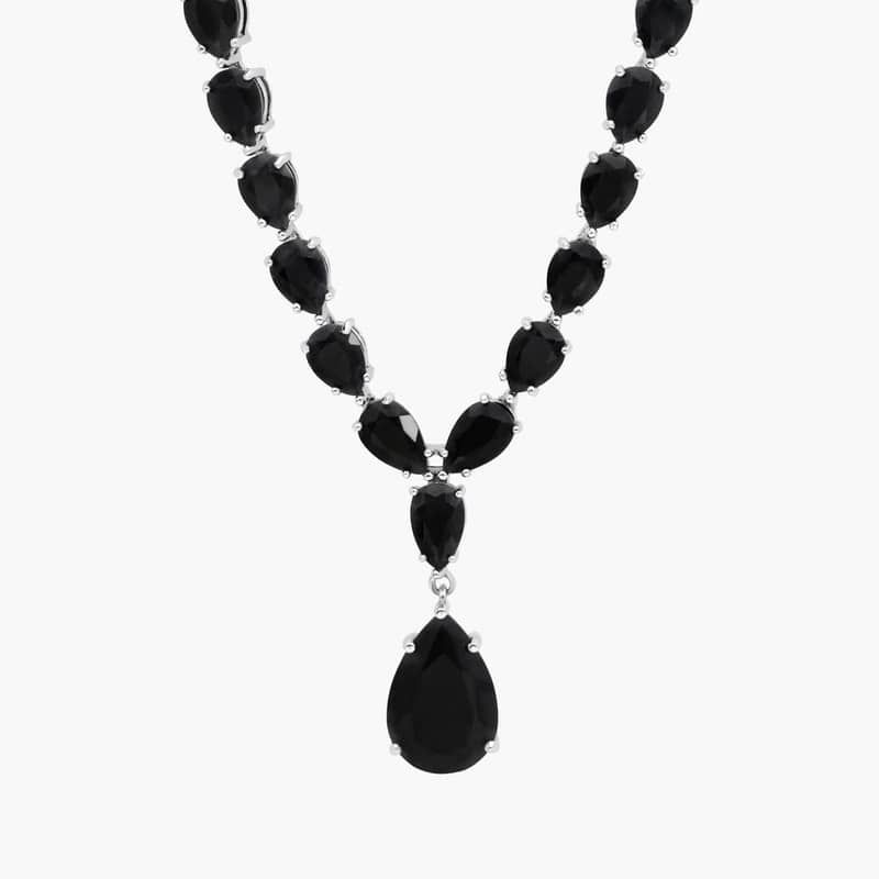 Black Onyx Drop Necklace in Sterling Silver
