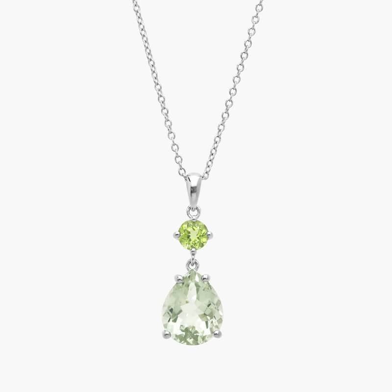 Peridot & Green Amethyst Drop Necklace in Sterling Silver